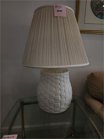 White Ceramic Table Lamp with Beige Pleated Shade