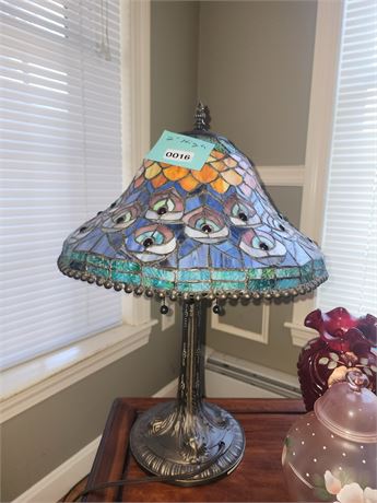 016 - Stained Peacock Feather Table Lamp