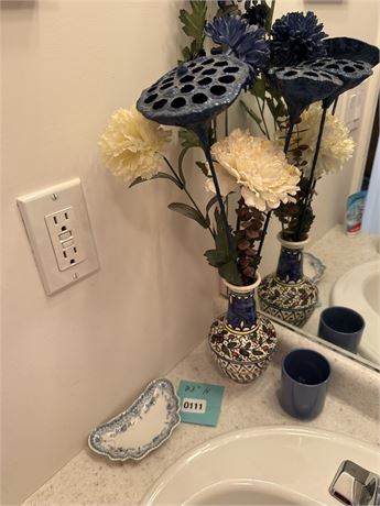 Hand-Painted Ceramic Vase with Artificial Flowers