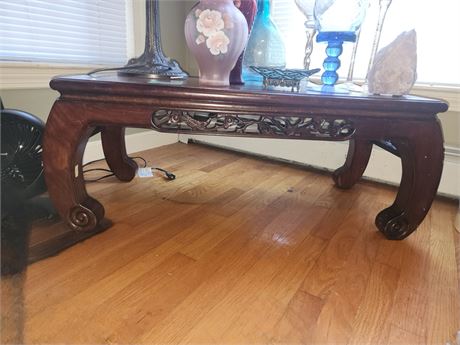 017 - Carved Wood Coffee Table with Scroll Legs