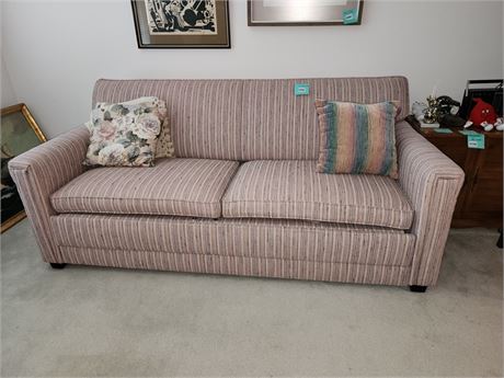 Striped Fabric Upholstered Sofa with Throw Pillows