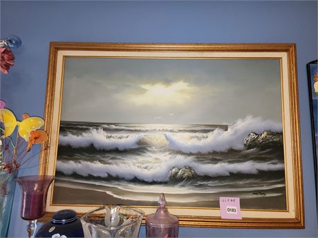 183 - Framed Ocean Wave Landscape Painting
