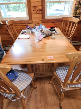 Solid Wood Dining Table with Four Matching Chairs - Rustic Farmhouse Style