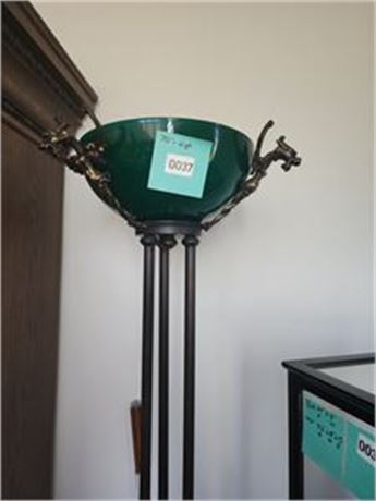 037 - Torchiere Floor Lamp With Green Glass Shade, 70 In.