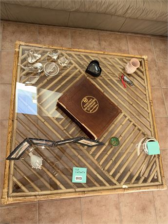 172 - Glass Paperweights Collection on Bamboo Glass-Top Table