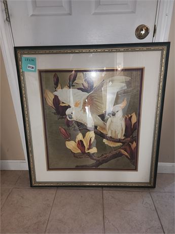 130 - Framed Crane and Floral Art Print