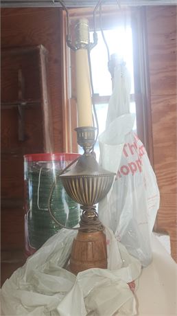 Vintage Table Lamp with Green Glass Coasters Set