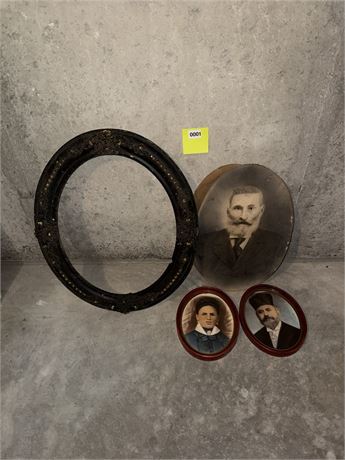 Antique Oval Picture Frame with Vintage Portraits