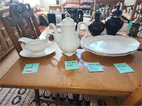 059 - White Porcelain Teapot, Sugar Bowl & Serving Platter