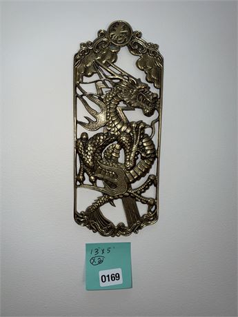 169 - Pair of Brass Wall Plaques with Dragon and Tiger