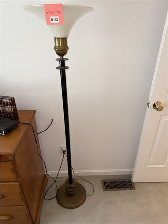 Vintage Metal Floor Lamp with White Glass Shade