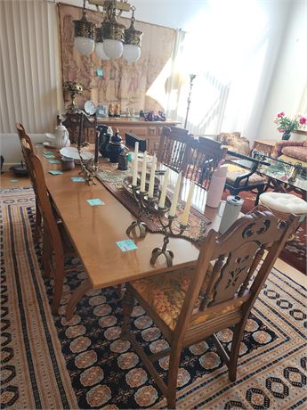 063 - Wood Dining Table With 6 Carved-Back Chairs