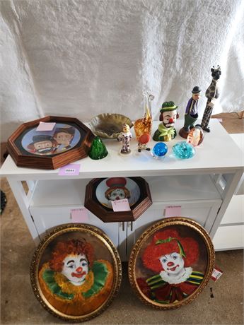 Handcrafted Clown Figurines, Oil Paintings, and More Lot