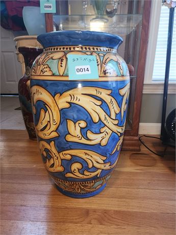 014 - Large Blue and Yellow Ceramic Floor Vase