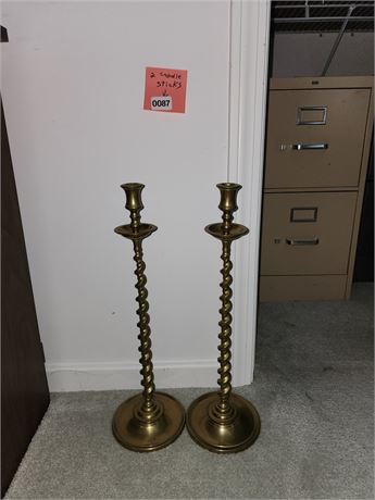 Pair of Tall Brass Barley Twist Candlesticks