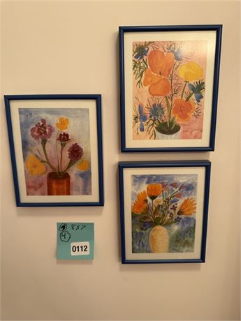 Three Framed Floral Watercolor Prints