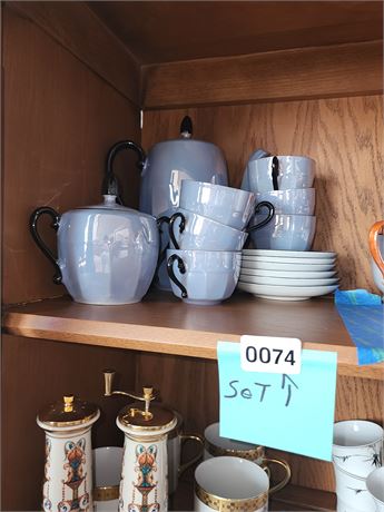074 - Blue Ceramic Tea Set With Cups & Saucers