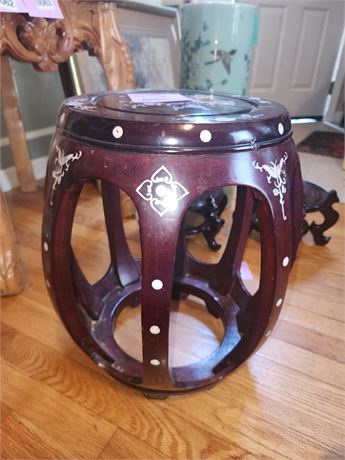 061 - Wooden Garden Stool with Decorative Inlay