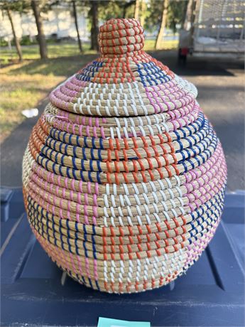 Handwoven Multicolor Decorative Basket with Lid