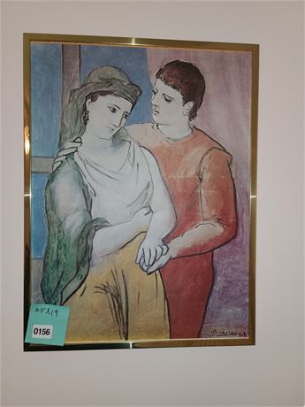 Framed Figurative Watercolor Painting, 25x19 Inches