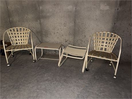 Vintage Metal Patio Chairs with Footstool