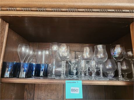 047 - Assorted Blue Tumblers & Clear Stemware