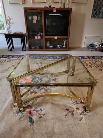 Glass Top Coffee Table with Brass Frame