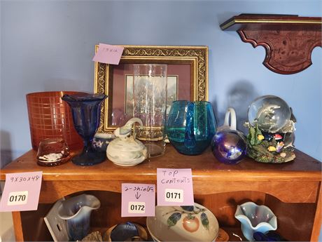 171 - Assorted Art Glass and Decorative Items - Top Shelf