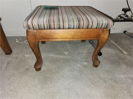 Wood Frame Upholstered Footstool with Striped Fabric