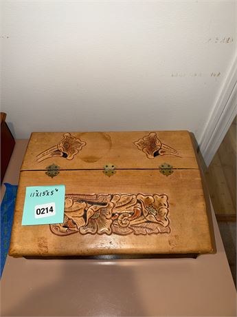 214 - Wooden Decorative Box with Carved Floral Design