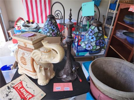 248 - Elephant Table Lamp and Stained Shade Lamps