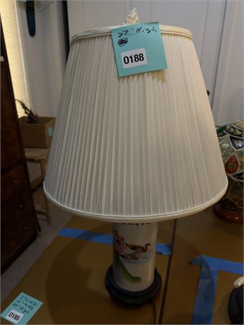 188 - Porcelain Table Lamp with Bird Motif and Pleated Shade