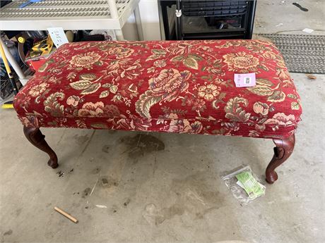 230 - Upholstered Floral Bench With Wood Legs
