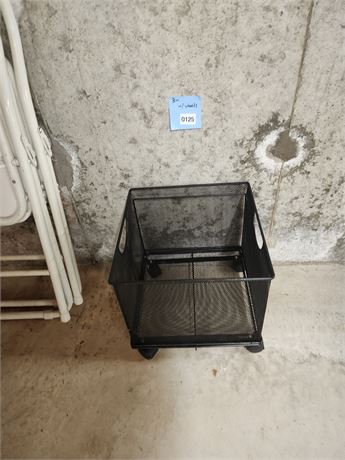 125 - Black Metal Mesh Rolling Storage Bin