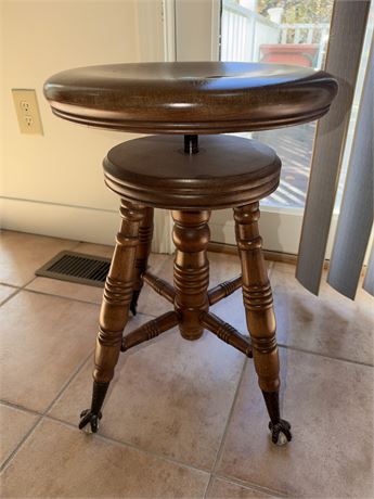 161 - Adjustable Wooden Piano Stool with Claw Feet and Casters