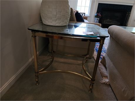 Brass Frame Glass Top Side Table