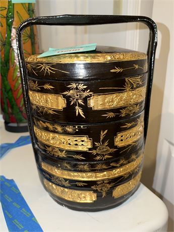 206 - Black and Gold Asian Style Tiered Food Carrier