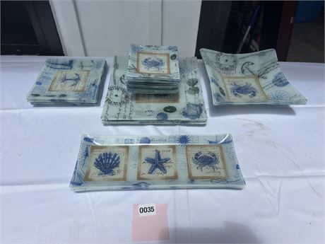 Coastal Themed Glass Serving Dish Set