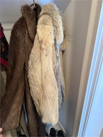 Two Vintage Fur Coats, Brown and Light Tan
