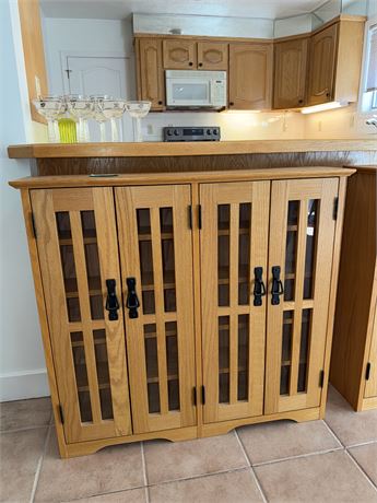 155 - Wooden Storage Cabinet with Glass Panel Doors
