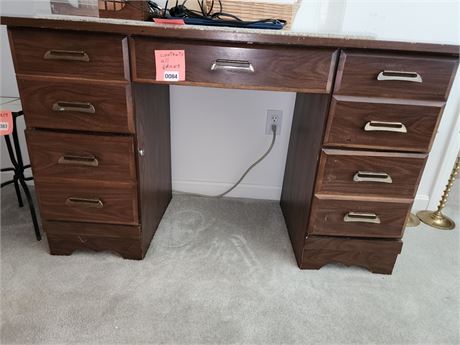 Wood Desk with Contents in Drawers