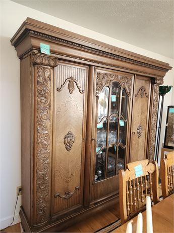066 - Large Ornate Carved Wood China Cabinet