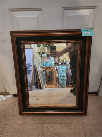 069 - Square Wood-Framed Wall Mirror 22x27 Inches