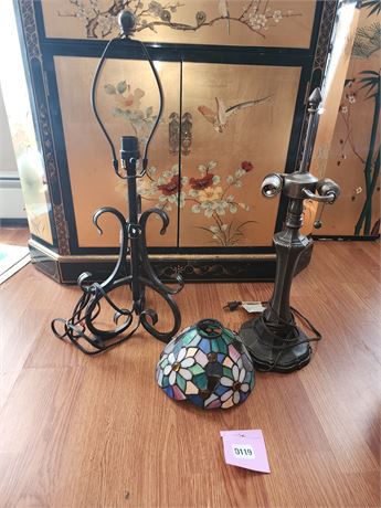 119 - Assorted Stained Glass-Style Lamps and Shade