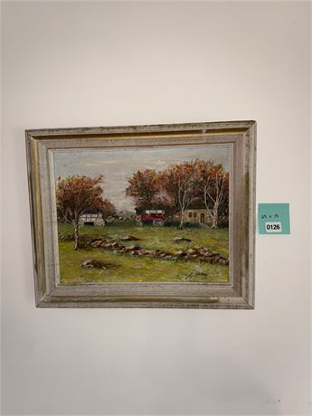 Signed Landscape Oil Painting with Farm Scene