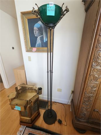 067 - Torchiere Floor Lamp With Green Glass Shade, 70 In.