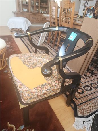 010 - Wooden Vintage Armchair with Worn Upholstered Seat