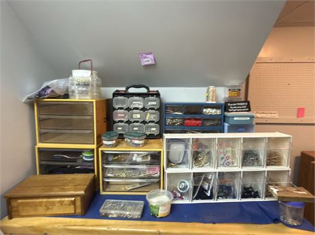 Assorted Craft and Jewelry Storage Units with Wooden Box