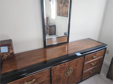 101 - Vintage Burl Wood Dresser with Mirror
