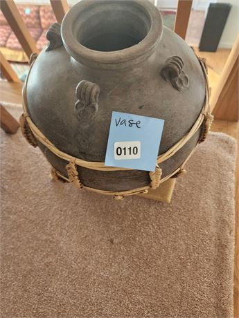 110 - Large Dark Ceramic Vase with Rope Detailing